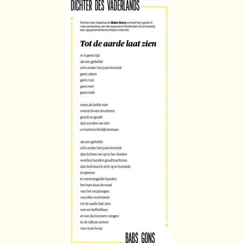 Babs Gons gedicht Tot de aarde laat zien